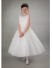 Beaded Ivory Lace Tulle Tea Length Sparkly Flower Girl Dress